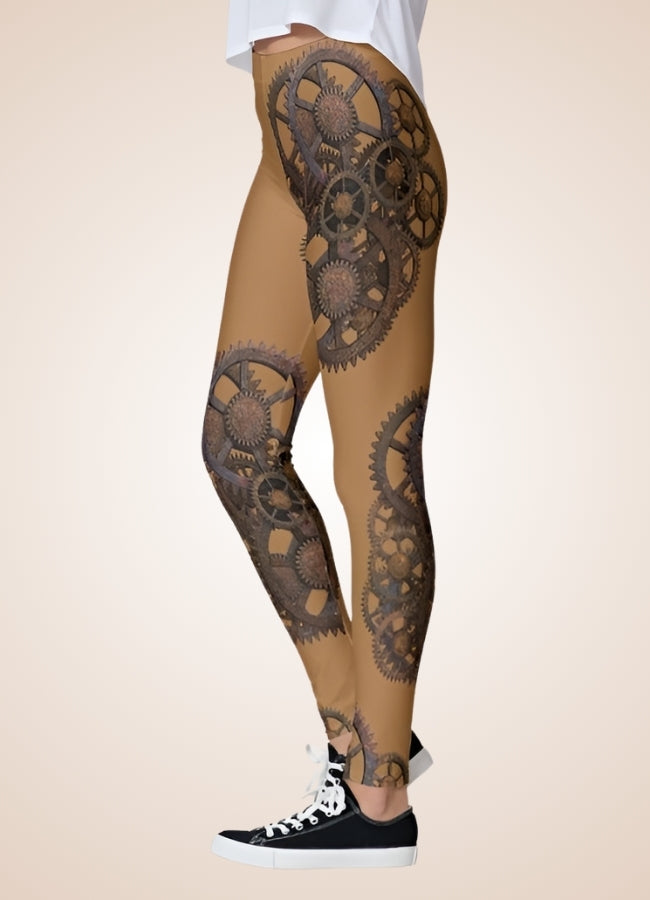 Brown Steampunk Gear Legging Brown / L brown-steampunk-gear-legging-brown