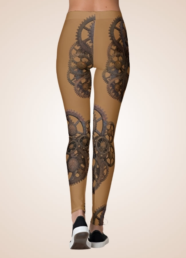 Brown Steampunk Gear Legging Brown / L brown-steampunk-gear-legging-brown