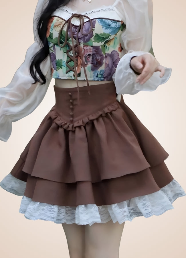 Brown Steampunk Lolita Skirt Brown / L brown-steampunk-lolita-skirt-brown