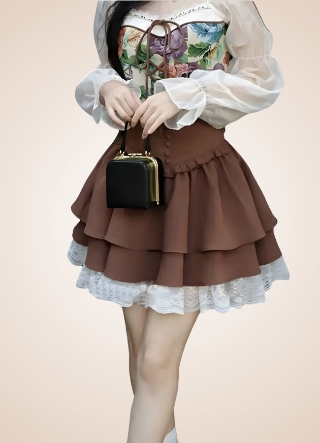 Brown Steampunk Lolita Skirt Brown / L brown-steampunk-lolita-skirt-brown