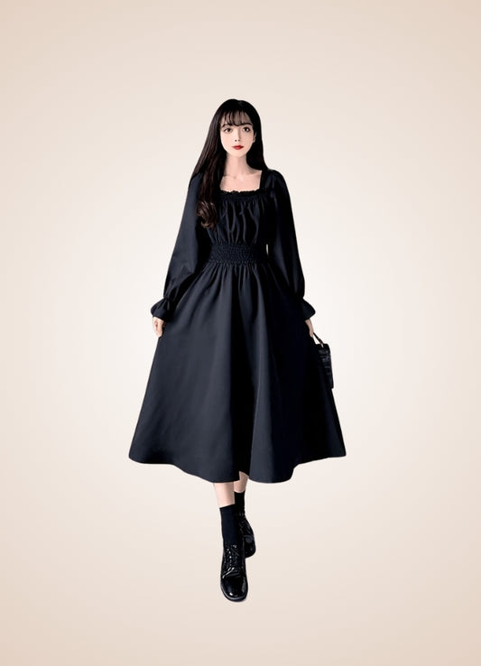 Classic Steampunk Long Dress Black / L classic-steampunk-long-dress-black