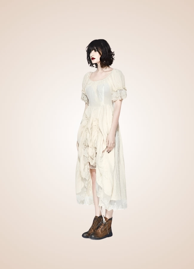 Creamy White Steampunk Dress Beige / 2XL creamy-white-steampunk-dress-beige