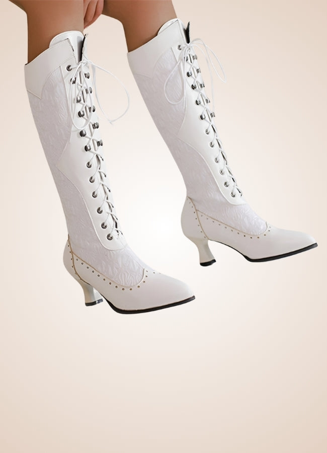 Cross-strap Women's Steampunk Boots White / 17.5 cross-strap-womens-steampunk-boots-white