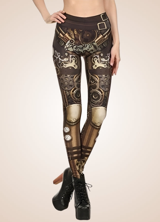 Dark Brown Steampunk Gear Legging Brown / L dark-brown-steampunk-gear-legging-brown