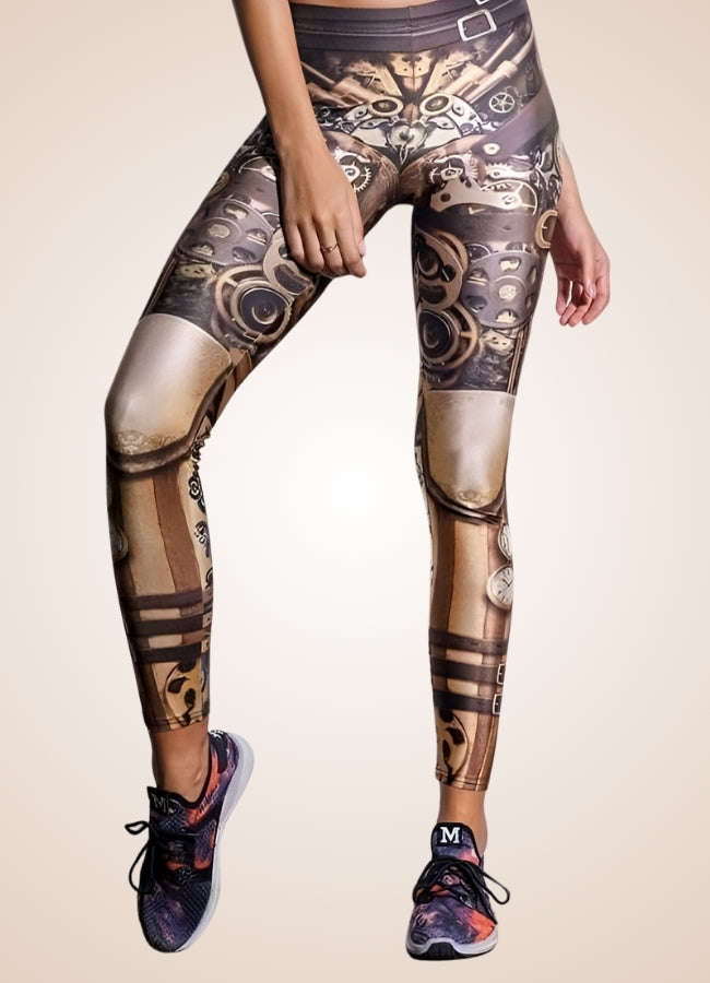 Dark Brown Steampunk Gear Legging Brown / L dark-brown-steampunk-gear-legging-brown