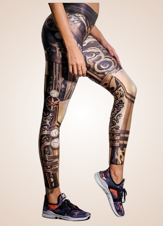 Dark Brown Steampunk Gear Legging Brown / L dark-brown-steampunk-gear-legging-brown