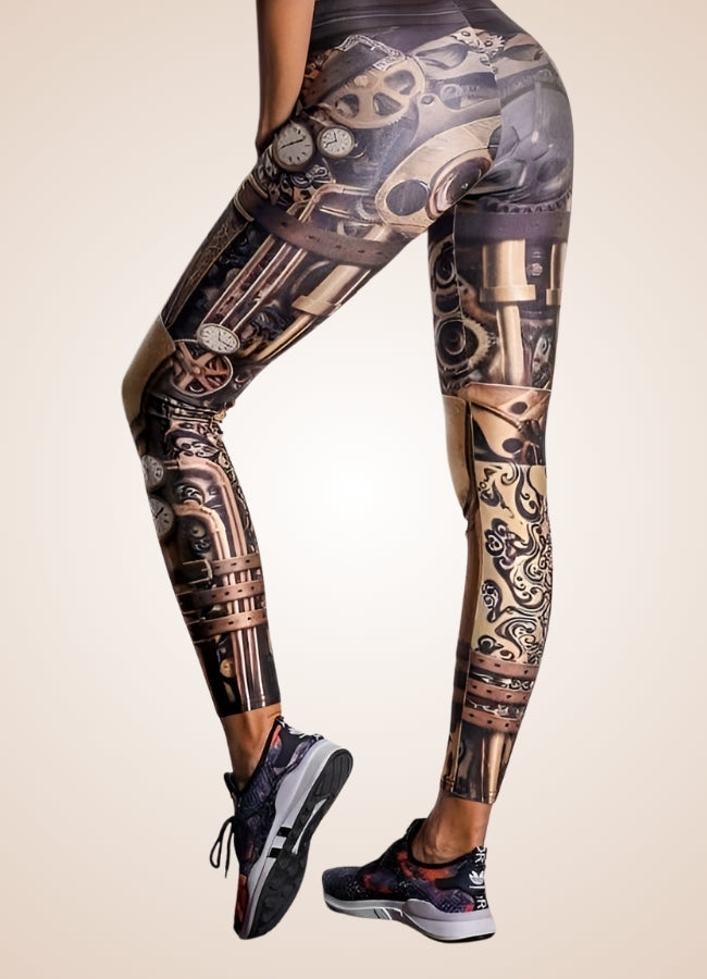 Dark Brown Steampunk Gear Legging Brown / L dark-brown-steampunk-gear-legging-brown