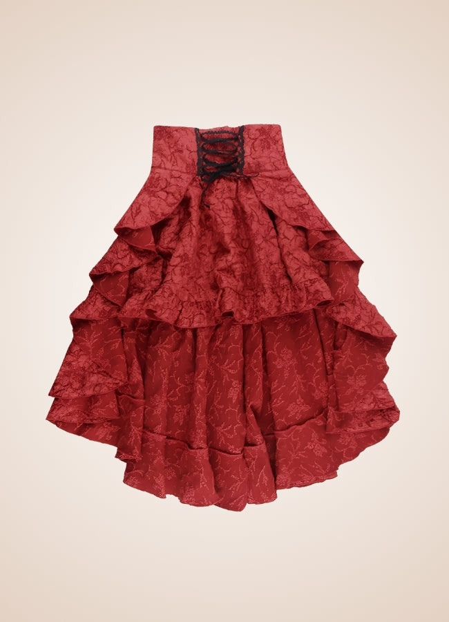 Double Layer Pleated Steampunk Skirt Red / M double-layer-pleated-steampunk-skirt-red