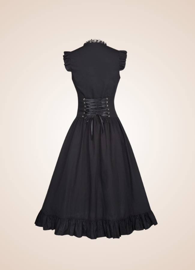 Elegant V Neck Steampunk Dress Black / 2XL elegant-v-neck-steampunk-dress-black