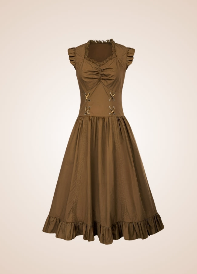 Elegant V Neck Steampunk Dress Brown / 2XL elegant-v-neck-steampunk-dress-brown