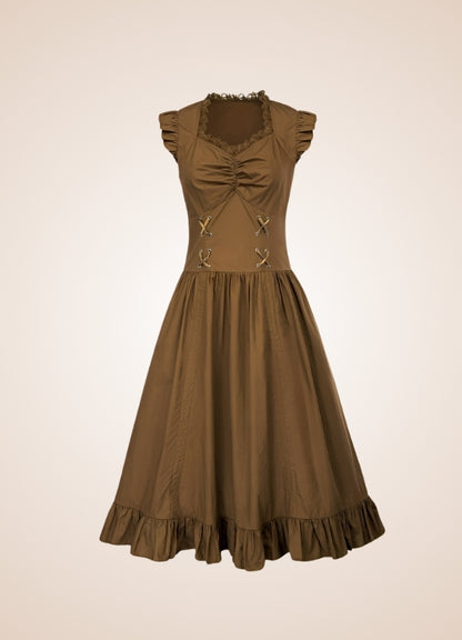 Elegant V Neck Steampunk Dress Brown / 2XL elegant-v-neck-steampunk-dress-brown