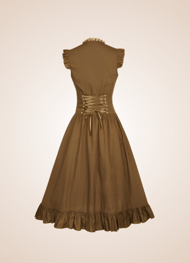 Elegant V Neck Steampunk Dress Brown / 2XL elegant-v-neck-steampunk-dress-brown