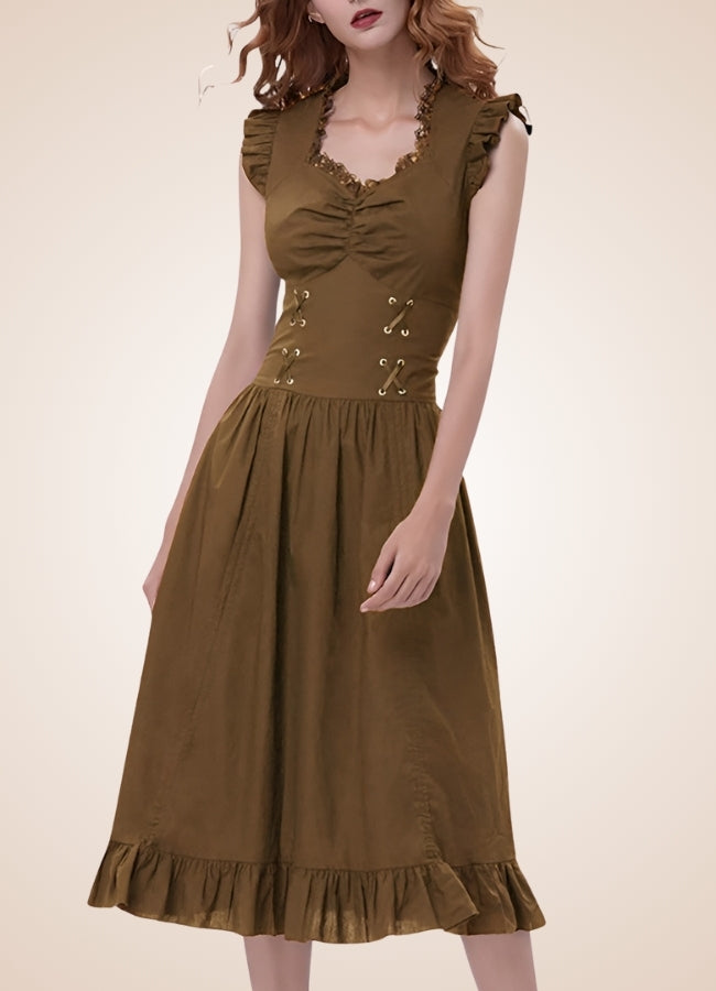 Elegant V Neck Steampunk Dress Brown / 2XL elegant-v-neck-steampunk-dress-brown