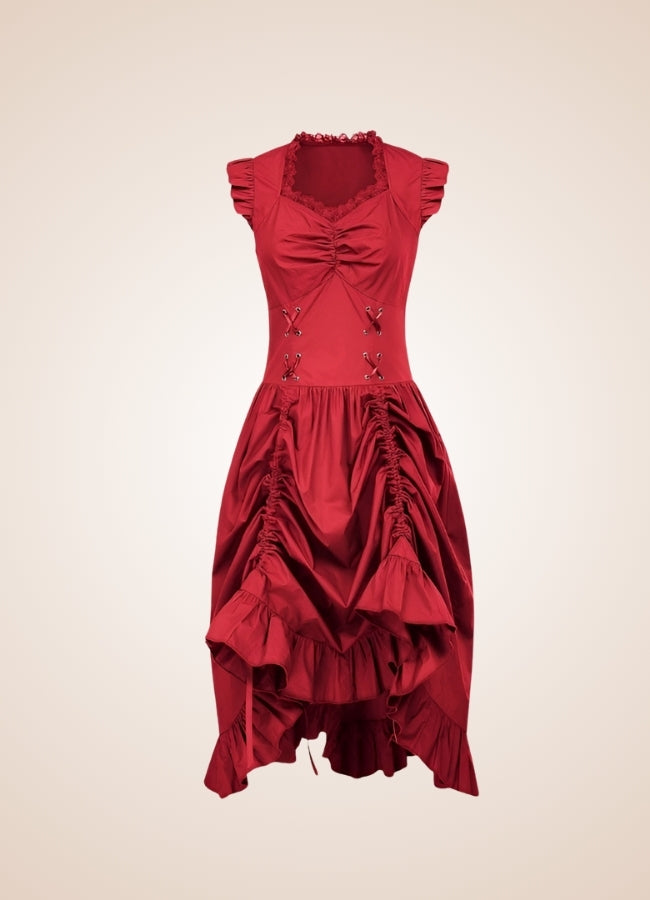 Elegant V Neck Steampunk Dress Red / 2XL elegant-v-neck-steampunk-dress-red