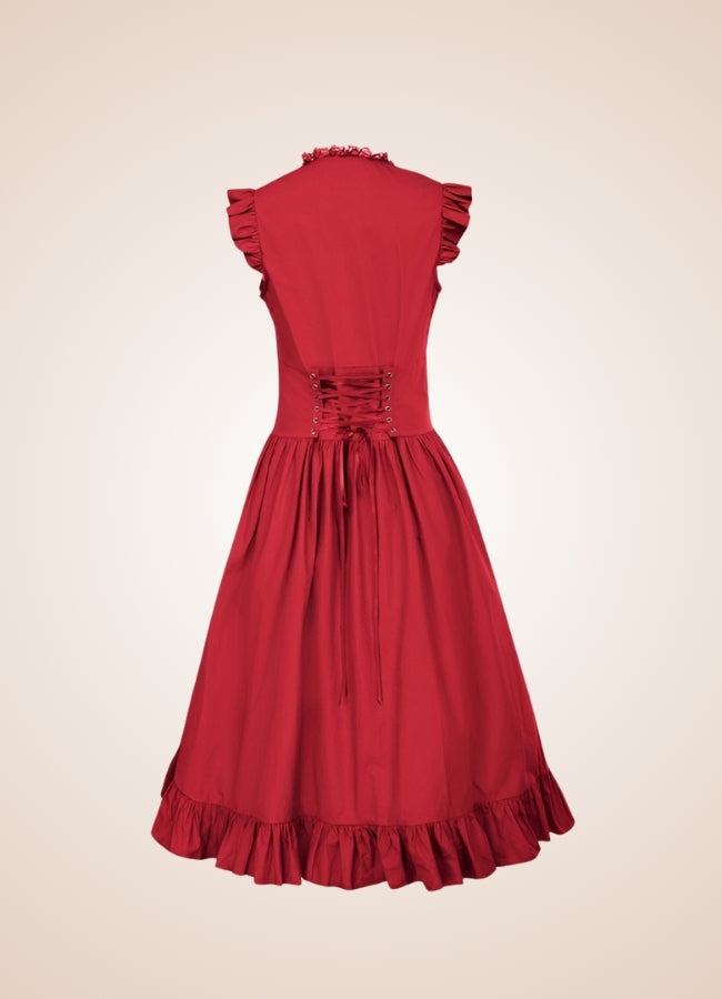 Elegant V Neck Steampunk Dress Red / 2XL elegant-v-neck-steampunk-dress-red