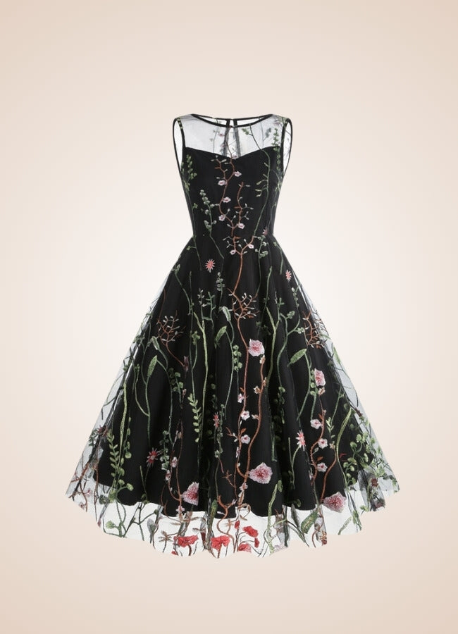 Floral Mesh Steampunk Dress Black Stripes / XL floral-mesh-steampunk-dress-black-stripes