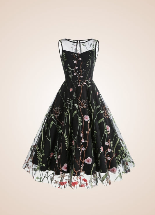 Floral Mesh Steampunk Dress Black Stripes / XL floral-mesh-steampunk-dress-black-stripes