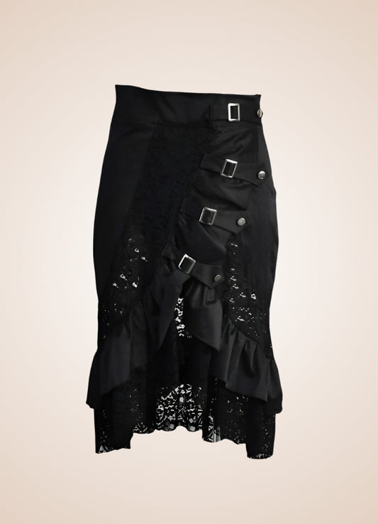 Front Buckle Steampunk Skirt Black / XL front-buckle-steampunk-skirt-black