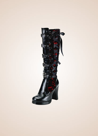 Gothic Belt Buckle Boots Red / 12.5 gothic-belt-buckle-boots-red