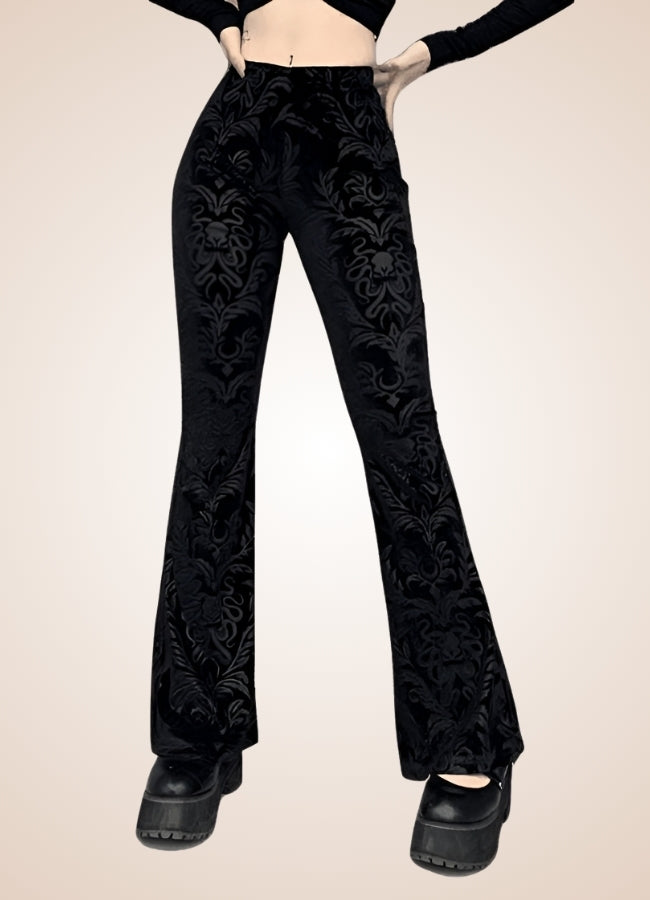 Gothic High Waist Jacquard Pants Black / M gothic-high-waist-jacquard-pants-black