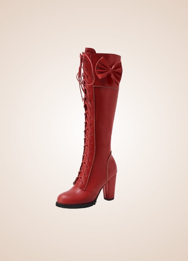 Gothic Knee High Combat Boots Red / 12.5 gothic-knee-high-combat-boots-red