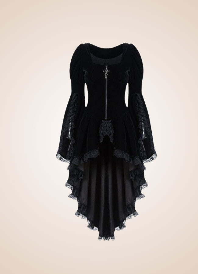 Gothic Medieval Long Sleeve Dress Black / 3XL gothic-medieval-long-sleeve-dress-black