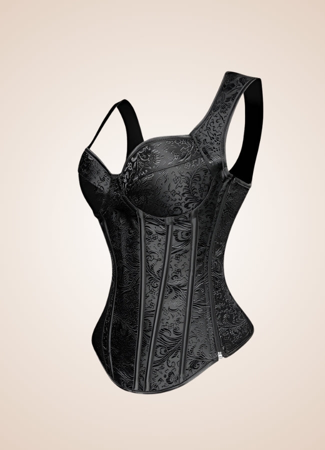 Gothic Paisley Pattern Strapped Corset Black / 3XL gothic-paisley-pattern-strapped-corset-black