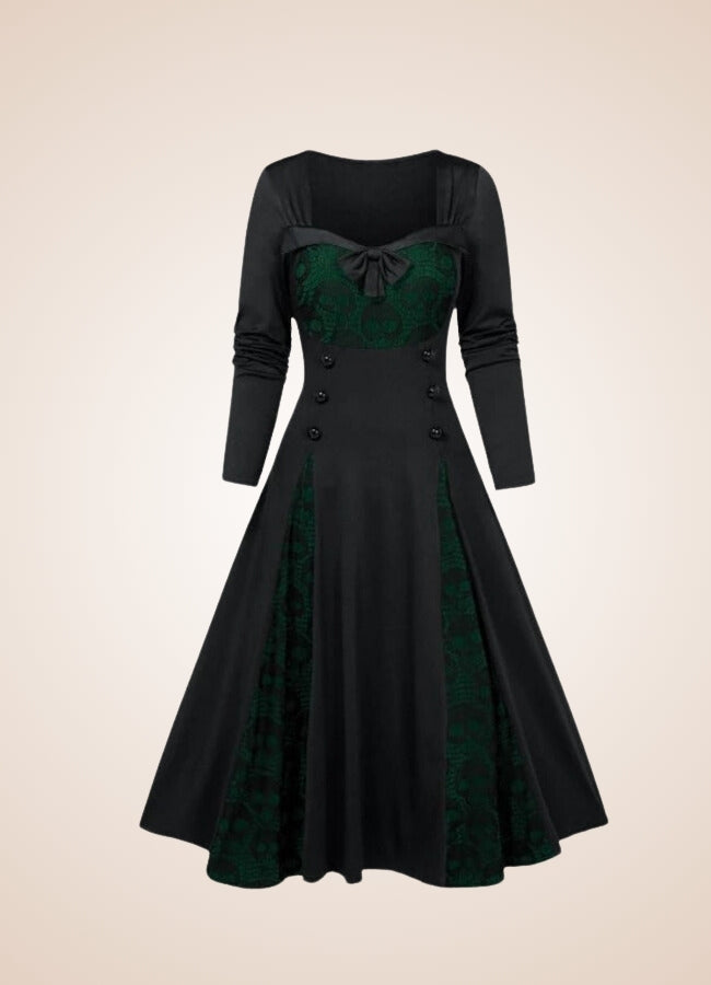 Gothic Skull Print Long Dress Dark Green / 4XL gothic-skull-print-long-dress-dark-green