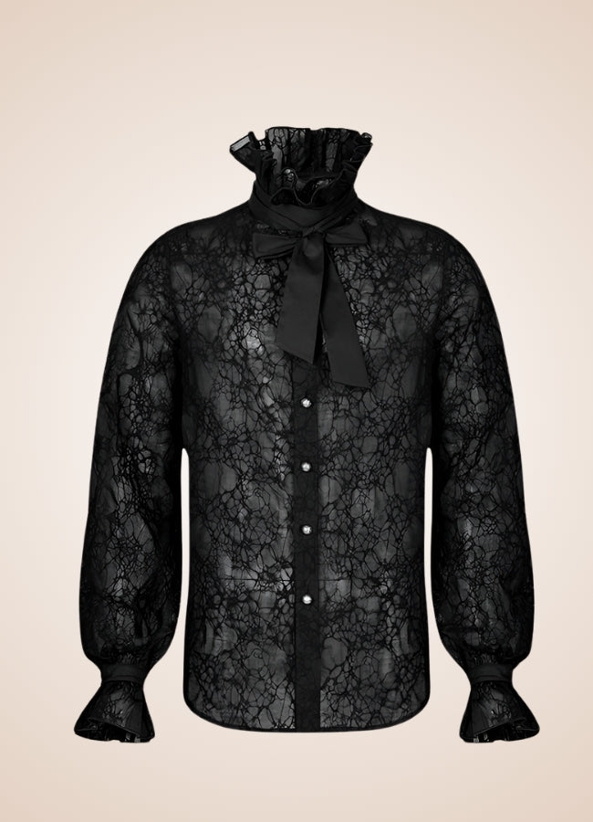 Gothic Steampunk Flounce Tie Shirt Black / 3XL gothic-steampunk-flounce-tie-shirt-black