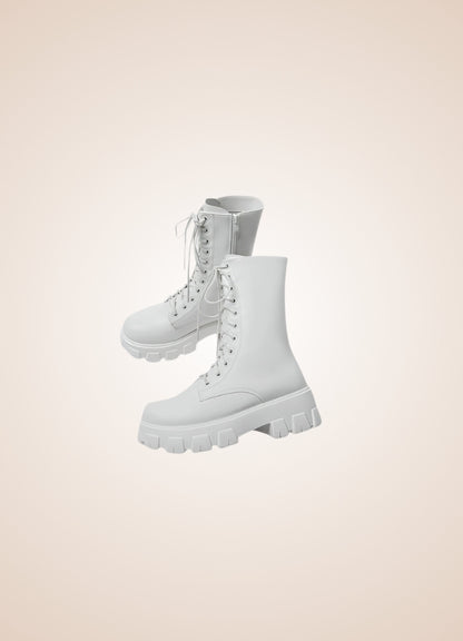Gothic Steampunk Mid Calf Boots White / 9.5 gothic-steampunk-mid-calf-boots-white