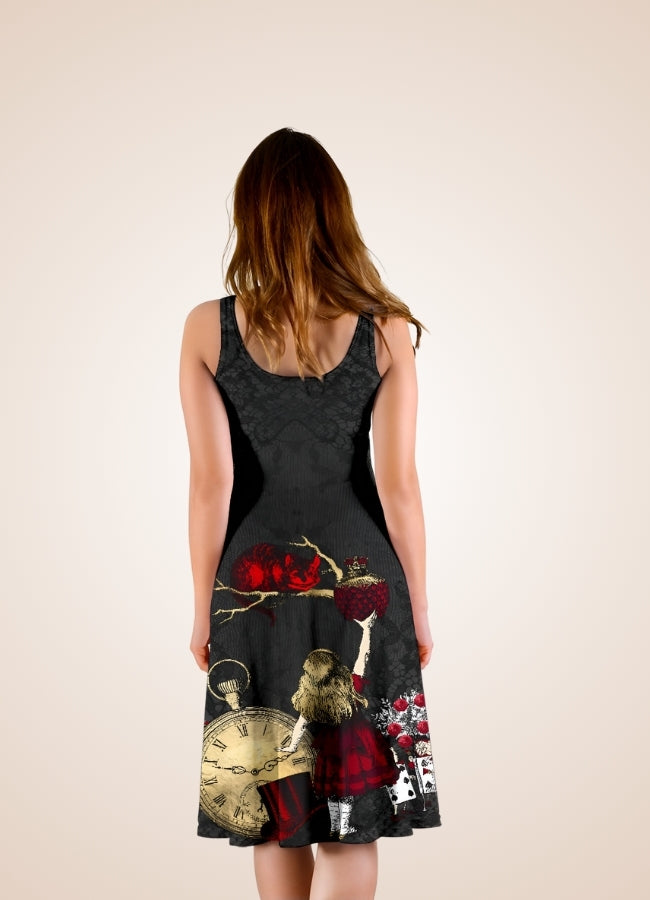 Gothic Steampunk Print Dress Black / L gothic-steampunk-print-dress-black