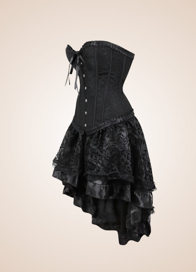 steampunk gothic corset dress Ready to ship Black Satin Corset with BLACK/BLACK Damask Bustle Skirt, Victorian, Cosplay, Dress, Steampunk outfit costume