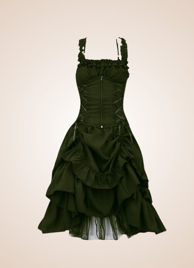 Gothic Victorian Long Dress Dark Green / 4XL gothic-victorian-long-dress-dark-green