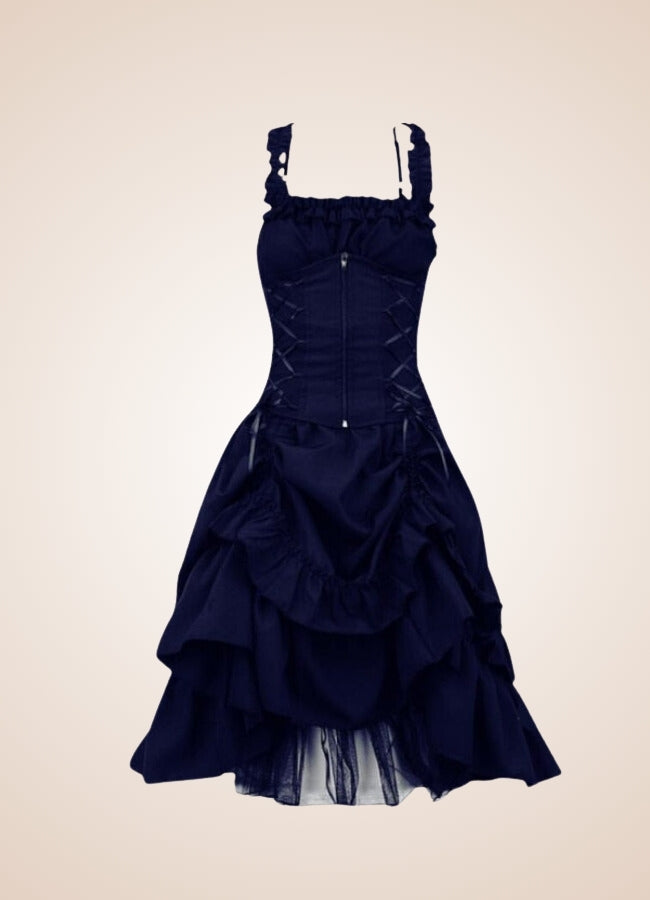 Gothic Victorian Long Dress Navy Blue / 4XL gothic-victorian-long-dress-navy-blue