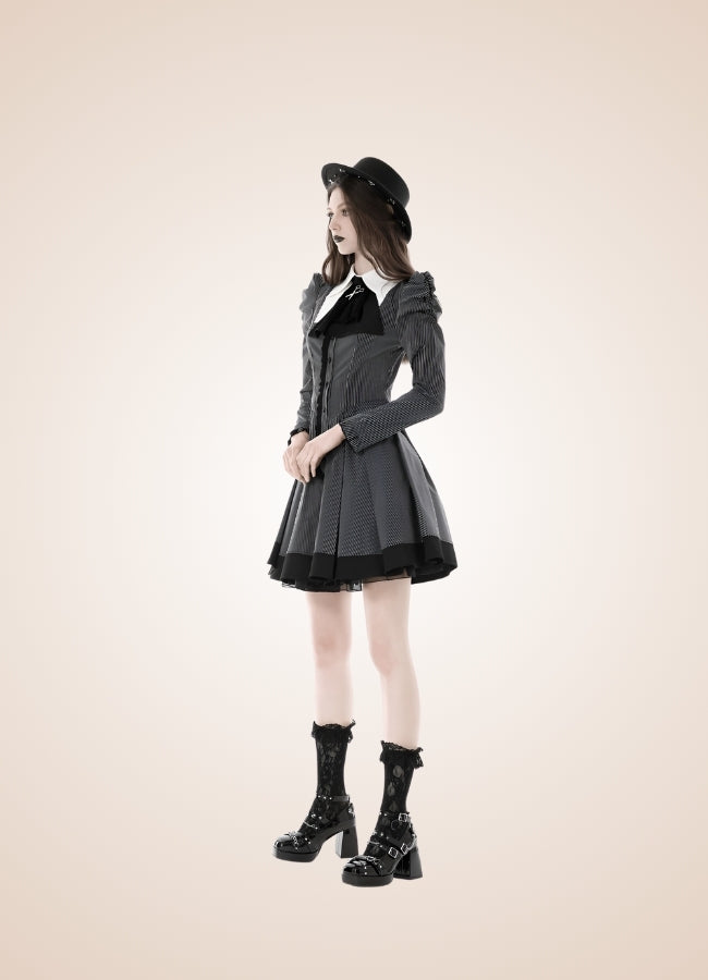 Gray Steampunk Ruffle Dress Gray / XL gray-steampunk-ruffle-dress-gray