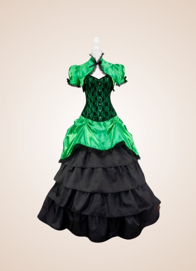 Green Steampunk Overbust Lace Dress Green / One Size green-steampunk-overbust-lace-dress-green