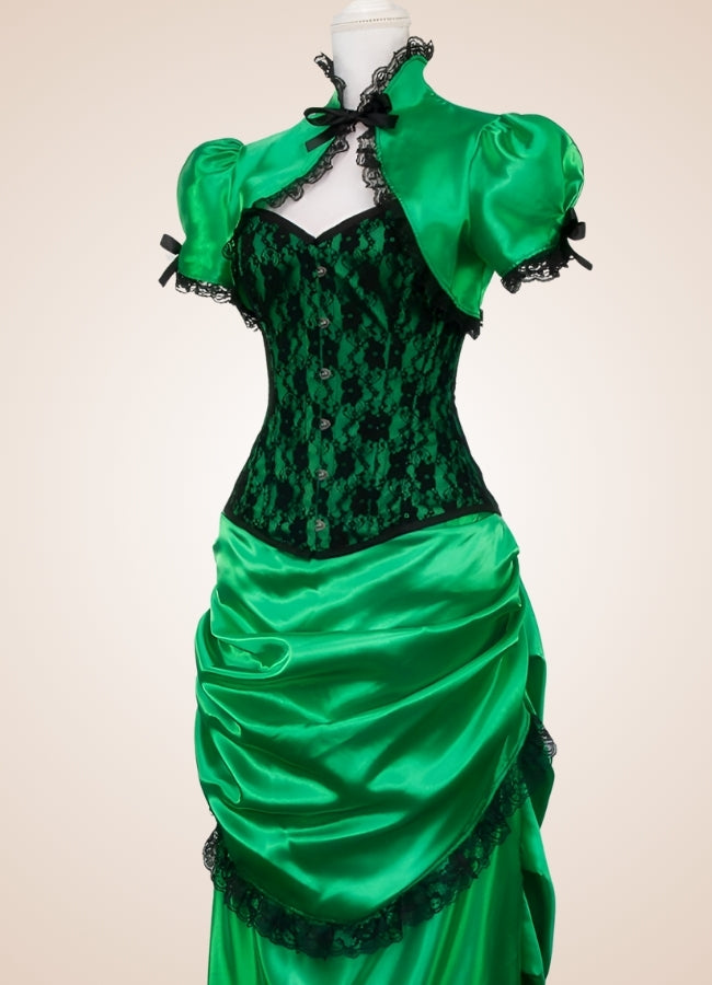 Green Steampunk Overbust Lace Dress Green / One Size green-steampunk-overbust-lace-dress-green