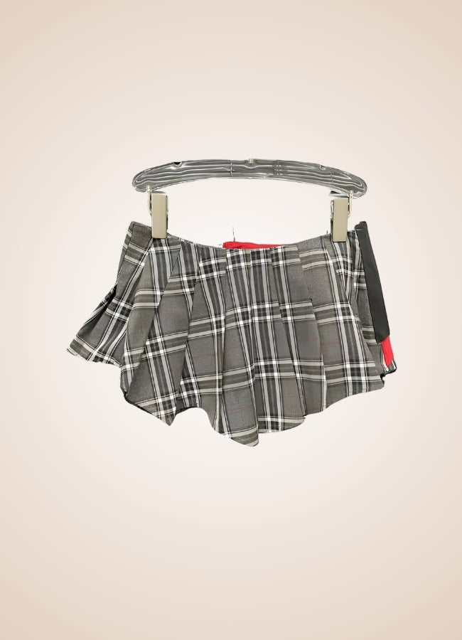 Grey Plaid Steampunk Skirt Black / L grey-plaid-steampunk-skirt-black