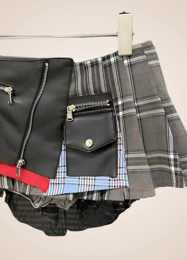 Grey Plaid Steampunk Skirt Black / L grey-plaid-steampunk-skirt-black