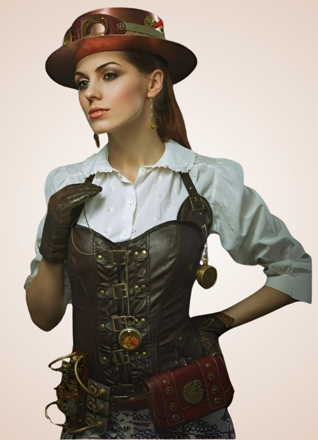 Leather And Straps Steampunk Corset Brown / XL leather-and-straps-steampunk-corset-brown