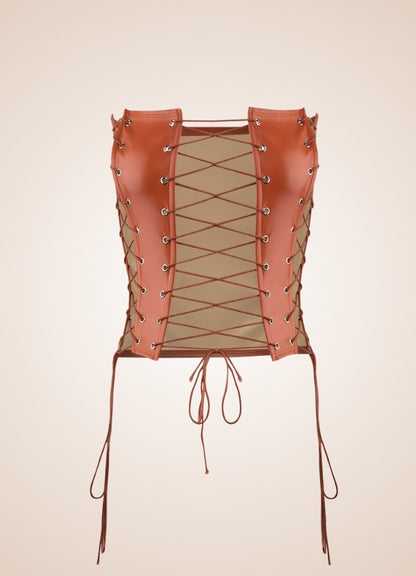 Leather Twist Steampunk Corset Orange / M leather-twist-steampunk-corset-orange