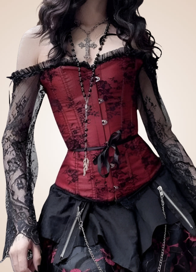 Long Sleeve Steampunk Bustier Red / 4XL long-sleeve-steampunk-bustier-red