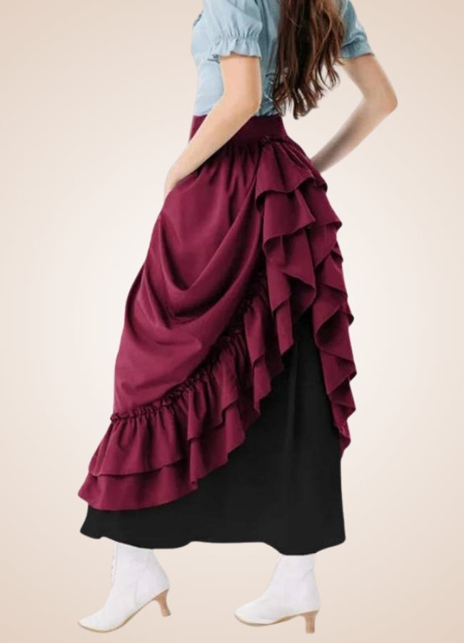 Long Victorian Steampunk Skirt Wine Red / XL long-victorian-steampunk-skirt-wine-red