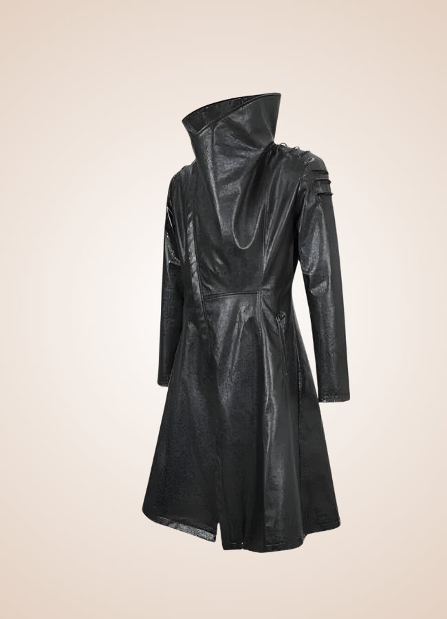 Man High Collar Leather Coat Black / 3XL man-high-collar-leather-coat-black