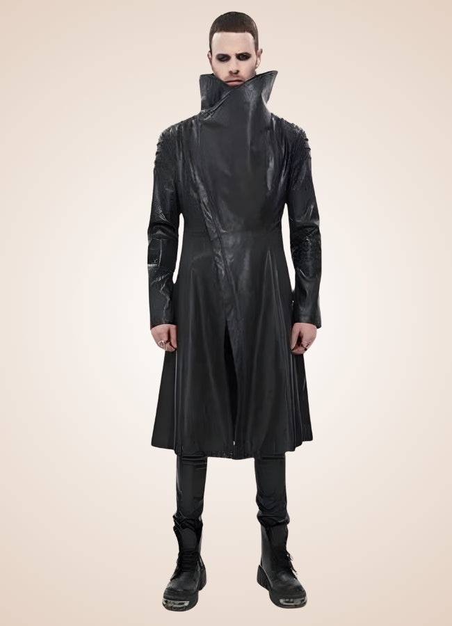 Man High Collar Leather Coat Black / 3XL man-high-collar-leather-coat-black