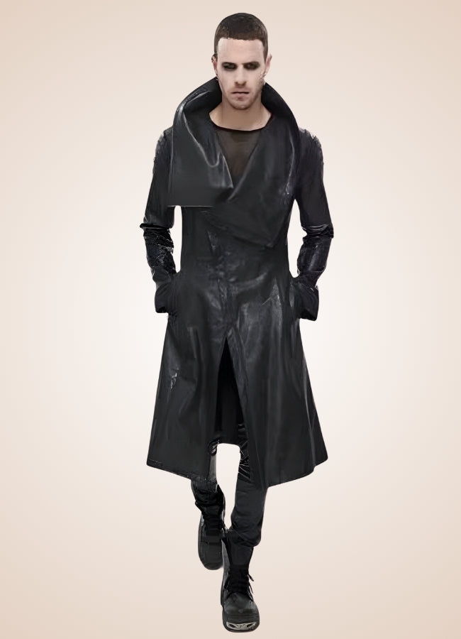 Man High Collar Leather Coat Black / 3XL man-high-collar-leather-coat-black