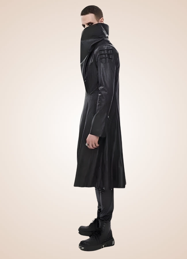 Man High Collar Leather Coat Black / 3XL man-high-collar-leather-coat-black