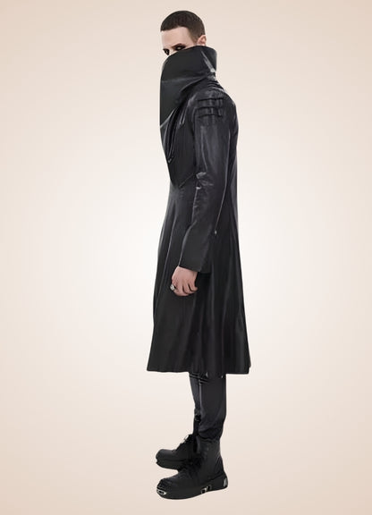 Man High Collar Leather Coat Black / 3XL man-high-collar-leather-coat-black