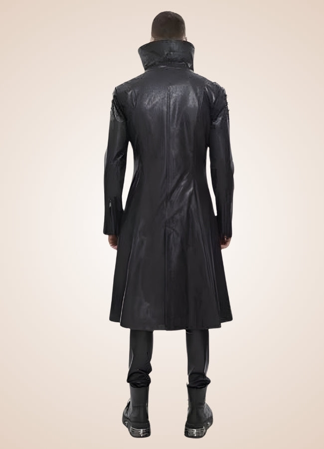 Man High Collar Leather Coat Black / 3XL man-high-collar-leather-coat-black