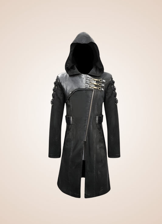 Man Hooded Goth Trench Coat Black / 2XL man-hooded-goth-trench-coat-black